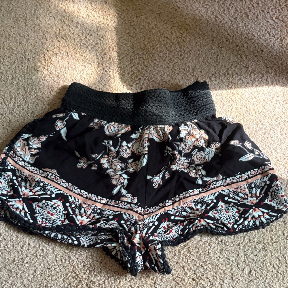 Angie Black Floral High Waist Shorts